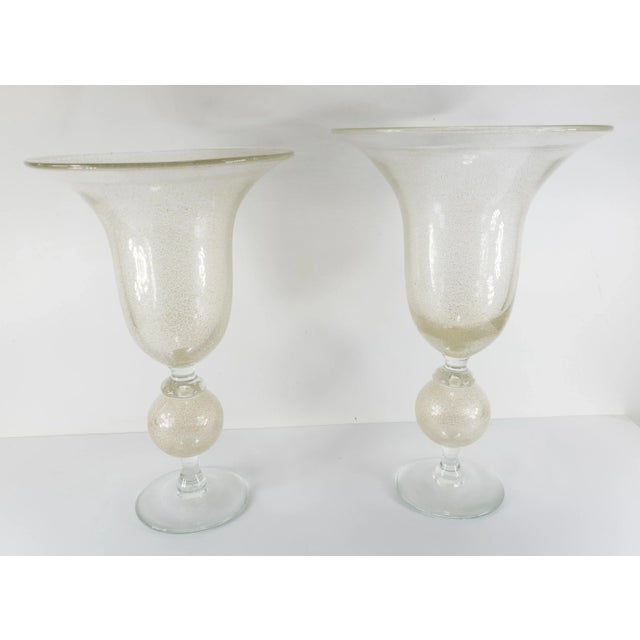 Large Pair of Mid-Century Italian Murano Glass Gold Speckled Urns For Sale - Image 4 of 13