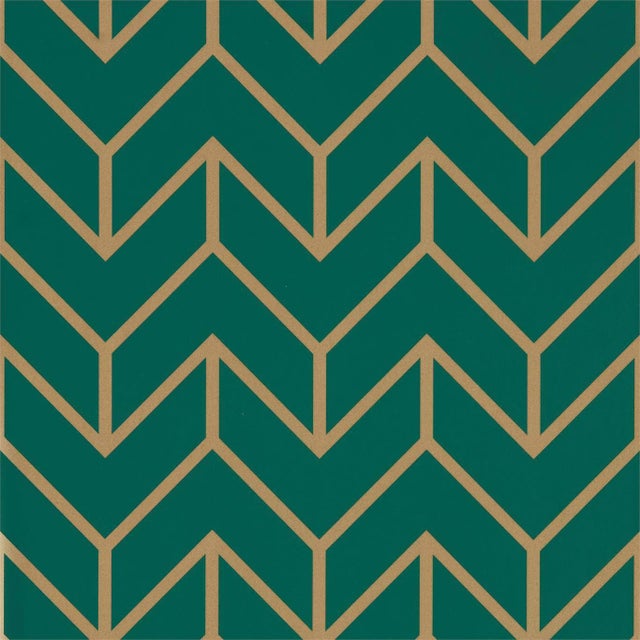 Harlequin Tessellation Wallpaper in Teal/Gold For Sale