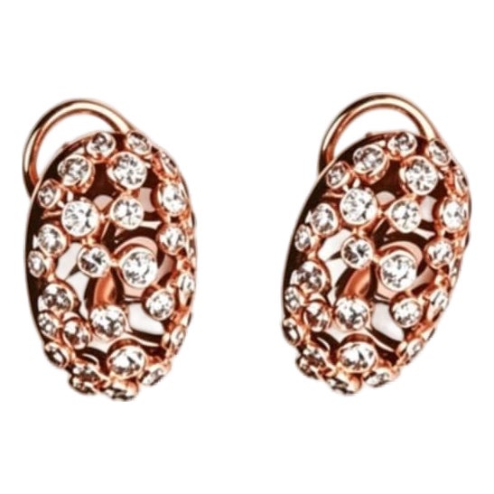 Mid 20th Century 18k Pink Rose Gold Bezel Set Diamond French Clip Earrings Estate, Pair For Sale