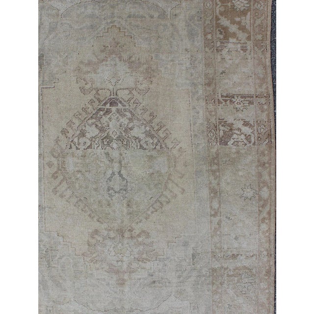 Turkish Earthy Tones Muted Turkish Oushak Rug With Faded Medallion Design For Sale - Image 3 of 8