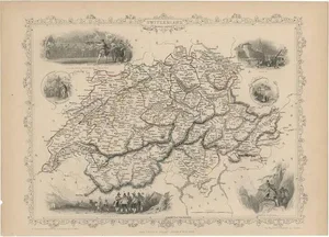 Antique Map of Switzerland by J. Tallis, 1851