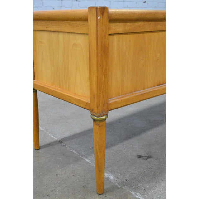 1960s Mid Century Modern Wood Italian Travertine Top Inserts Brass Trim Low Credenza Console Cabinet For Sale - Image 14 of 14