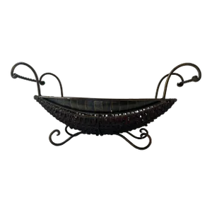 Vintage Boho Style Wicker & Metal Footed Basket Metal Handles.