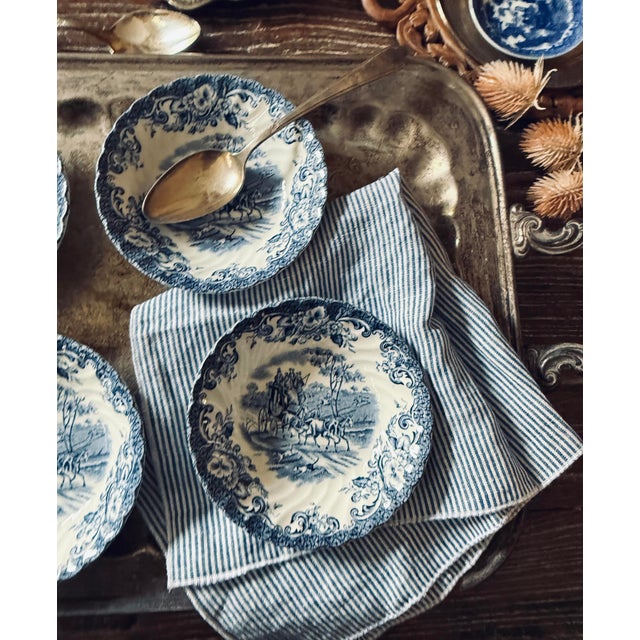 Chinoiserie Vintage English Ironstone by Johnson Brothers in Coaching Scene Berry Bowls - Set of 4 For Sale - Image 3 of 12