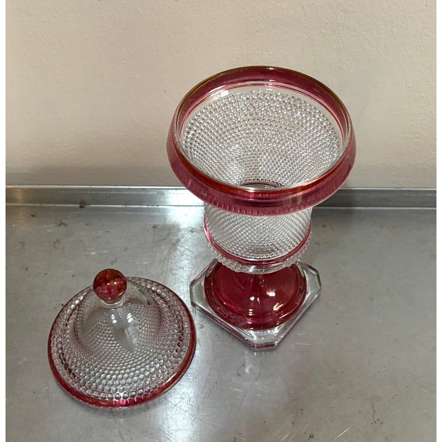 Pink/Clear Hobnail Glass Lidded Pedestal Jar For Sale - Image 4 of 4