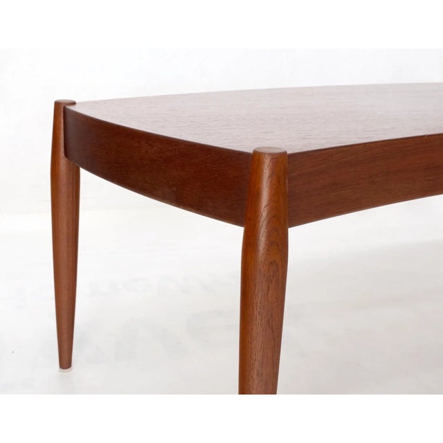 Brown Teak Danish Modern Wrap Around Fan Shape Coffee Table Dowel Tapered Legs For Sale - Image 8 of 13