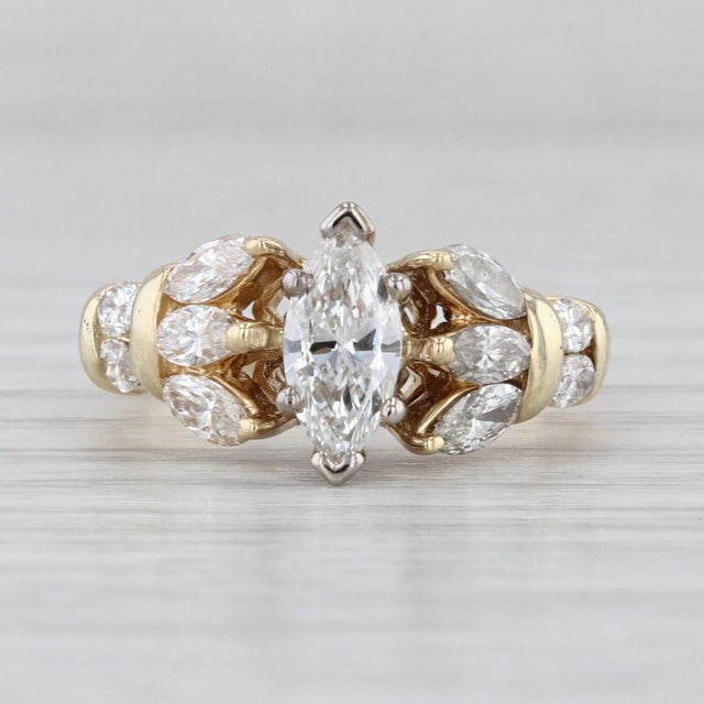 2010s 1.18ctw Marquise Diamond Engagement Ring 14k Yellow Gold Size 6.25 For Sale - Image 5 of 8