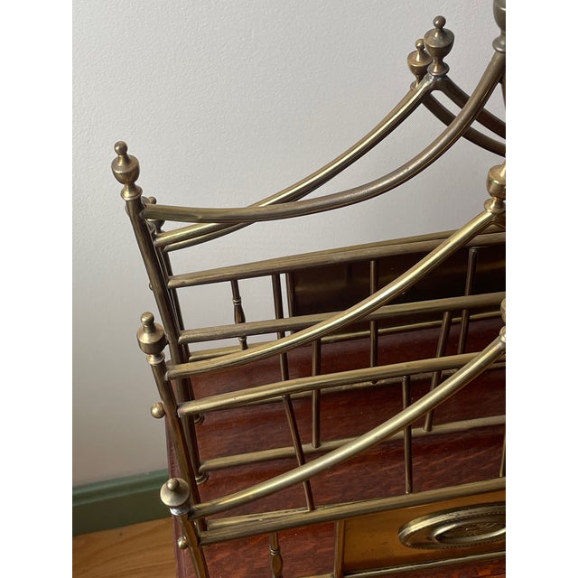 Wood Edwardian Hall Bm Brass & Mahogany Revolving Newspaper/Magazine Rack – English Canterbury For Sale - Image 7 of 15