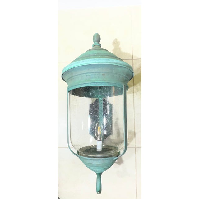 American Pair of Vintage Solid Brass Wall Lanterns /Sconces 26”x 12” X13” For Sale - Image 3 of 15