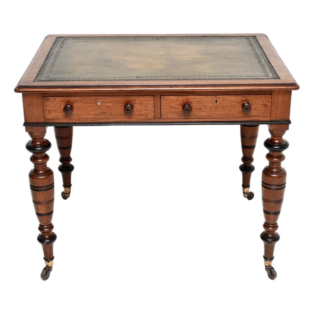 Antique Victorian Leather Top Writing Table, 1880s For Sale