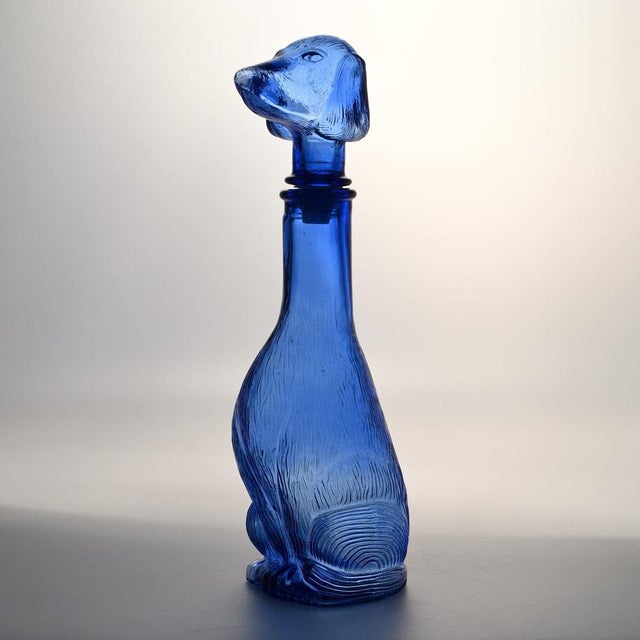 Mid-Century Modern Dog-Shaped Carafe in Blue Glass from Empoli, 1960s For Sale - Image 3 of 15