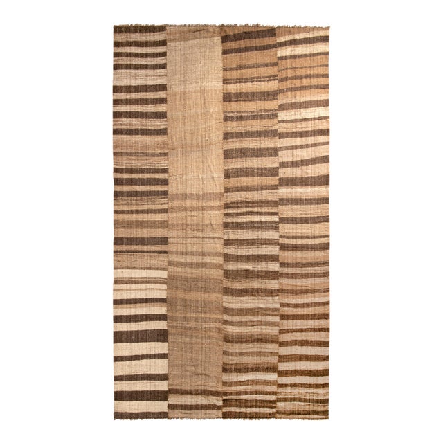Oversized Vintage Mazandaran Persian Kilim, Beige-Brown Stripes - Rug & Kilim For Sale