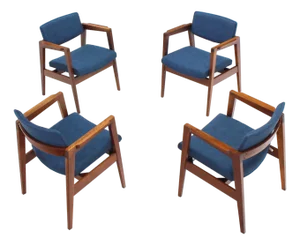 Solid Walnut Newly Upholstered Set of Four Gunlocke Chairs Risom Style