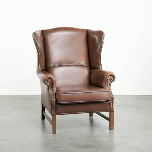 English Cowhide Wing Armchair For Sale - Image 13 of 13
