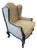 Antique Fortuny Upholstered Black Lacquered Wingback Arm Chair For Sale