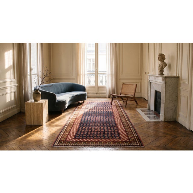 Navy Blue 1890s Blue Navy Geometric Antique n.w. Persian Rug 4' X 9'9" Handknotted Wool Carpet For Sale - Image 8 of 8