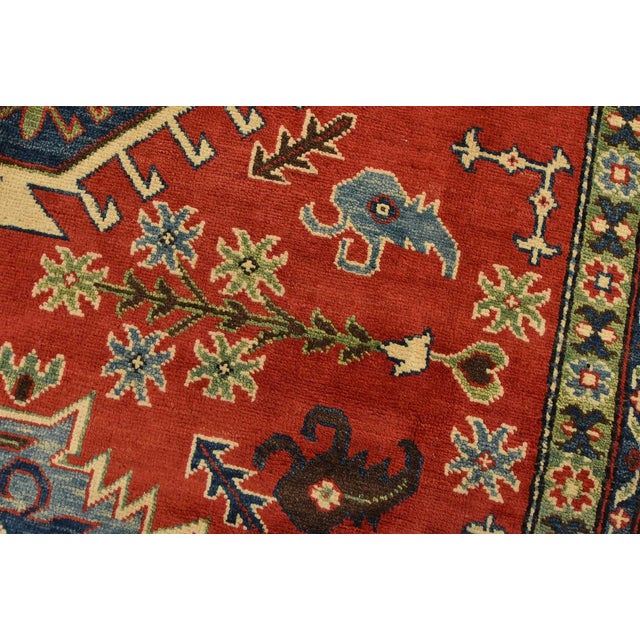 Textile Kazak Rug 6’1” X 8’8” Red Wool Tribal Hand-Knotted Oriental Carpet For Sale - Image 7 of 14