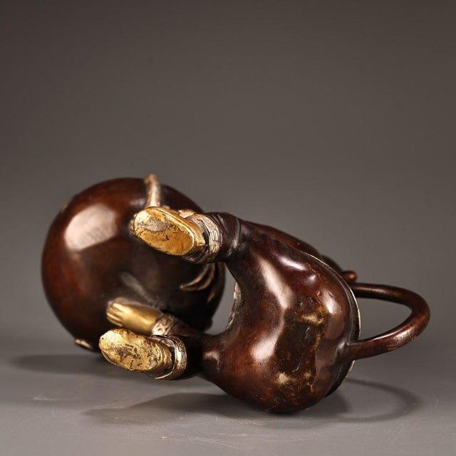 Gilt Bronze Monkey & Peach Incense Burner – Figural Censer, 2.4 LBS For Sale In Los Angeles - Image 6 of 10