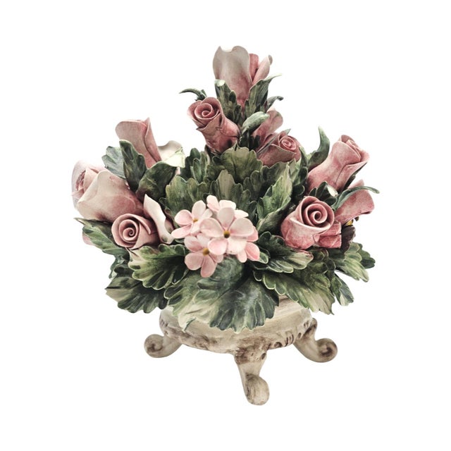 Rococo VTG Nuova Capodimonte Porcelain Floral Centerpiece Basket Italy Signed 9.5 In For Sale - Image 3 of 11