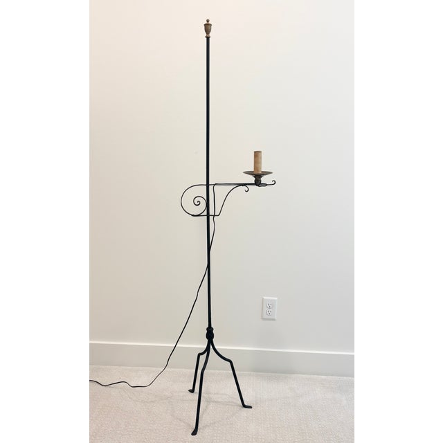 Antique Early American Wrought Iron Bridge Arm Floor Lamp ORIGIN: American CIRCA: Early to Mid-20th Century MAKER'S MARK:...