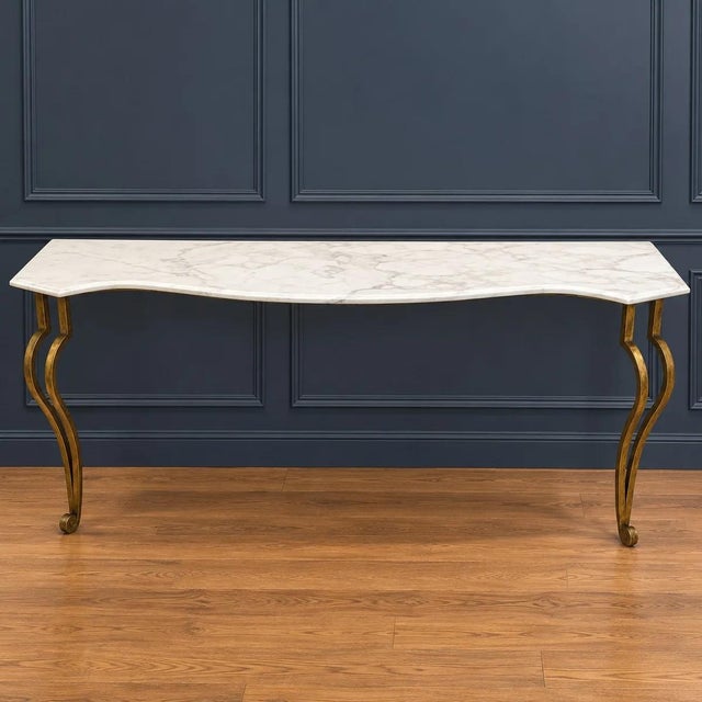 Late 20th Century Gilt Iron Console Table With Serpentine Marble Top For Sale - Image 5 of 7
