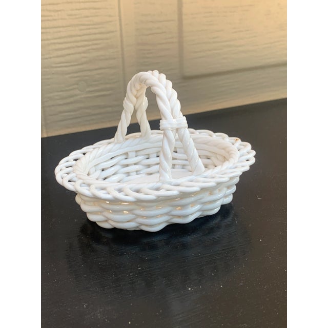 1980s French Country White Ceramic Trompe L’Oeil Woven Basket For Sale - Image 4 of 8