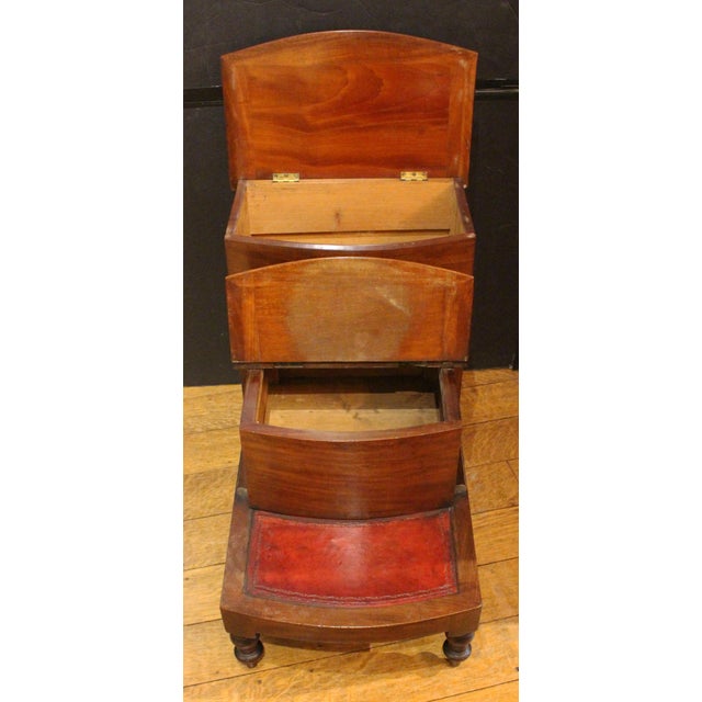 Circa 1830 English George IV period bed steps. Makes a great side table or library steps. The steps newly covered in...