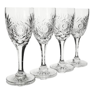 Kusak Cut Glass Works Chantilly Lace Crystal Water Goblets, Set of 4 6.5" For Sale