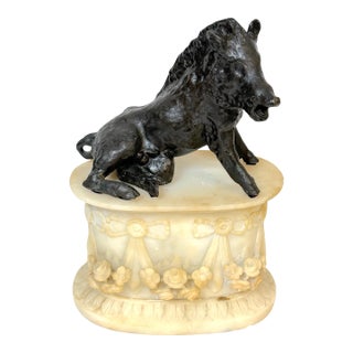 Grand Tour Bronze Reduction Il Porcellino “Borghese Boar” Carved Alabaster Base For Sale
