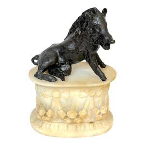 Grand Tour Bronze Reduction Il Porcellino “Borghese Boar” Carved Alabaster Base