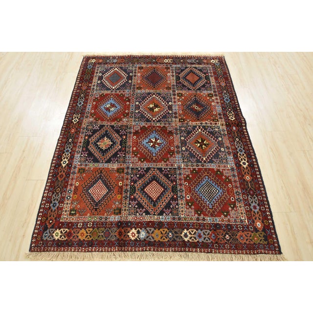 Cabin Yalameh Rug 5' X 6'6'' Multicolor Wool Vintage Tribal Hand-Knotted Carpet For Sale - Image 3 of 12