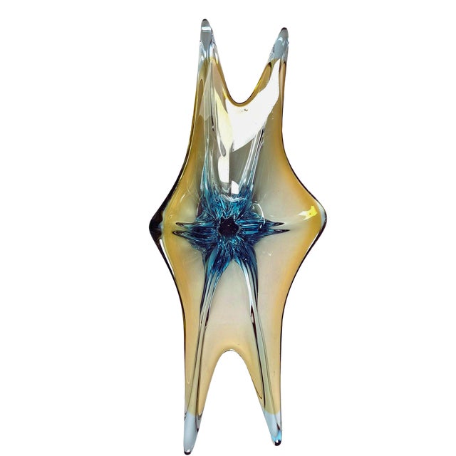 Mid-Century Modern Art Glass Multicolor Light Blue Basket Fruit Bowl Catchall Italy, Murano Style 1970s For Sale - Image 3 of 7