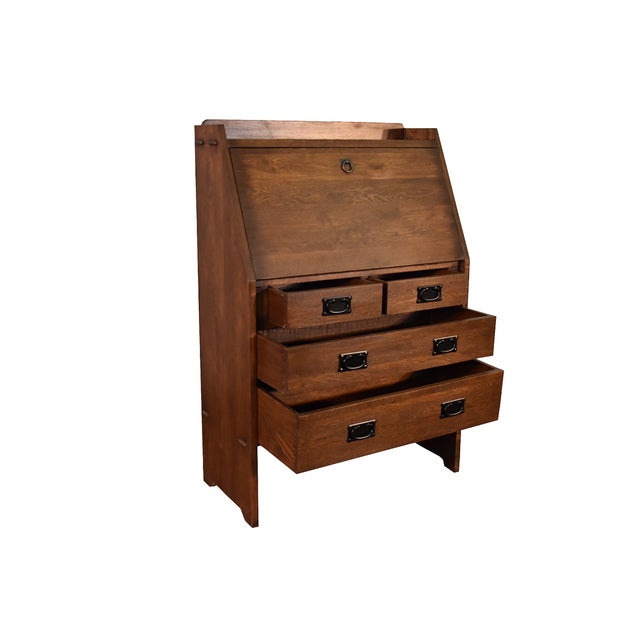 Arts and Crafts Mission Solid Oak Secretary Desk - Dark Brown For Sale In Chicago - Image 6 of 9
