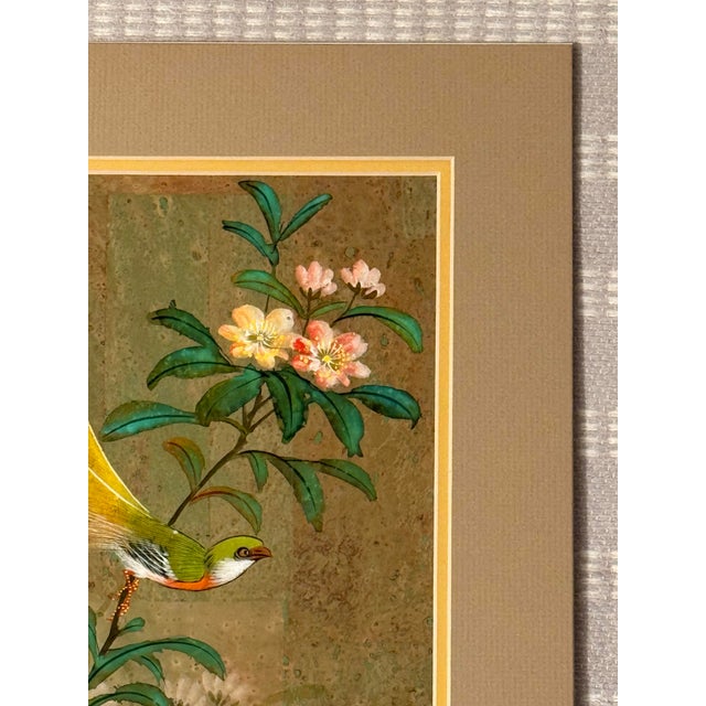 Original Chinese Floral Painting With Birds, Signed, Custom Mat For Sale In New York - Image 6 of 12