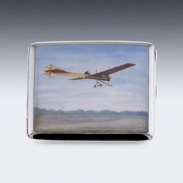 Antique German Silver and Enamel Aviation Themed Cigarette Case, 1900 For Sale - Image 3 of 18