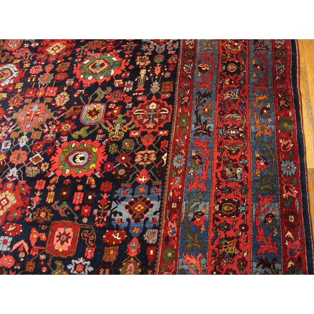 1900s Blue Navy Harshang Tribal Antique W. Persian Bijar Rug 11'8" X 14'2" Handknotted Wool Carpet For Sale - Image 15 of 18