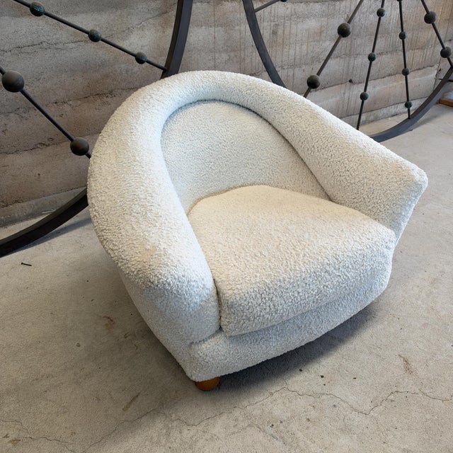 French Pair of Vintage 1950s French-Style Plush Ivory Lounge Chairs After Royere For Sale - Image 3 of 13