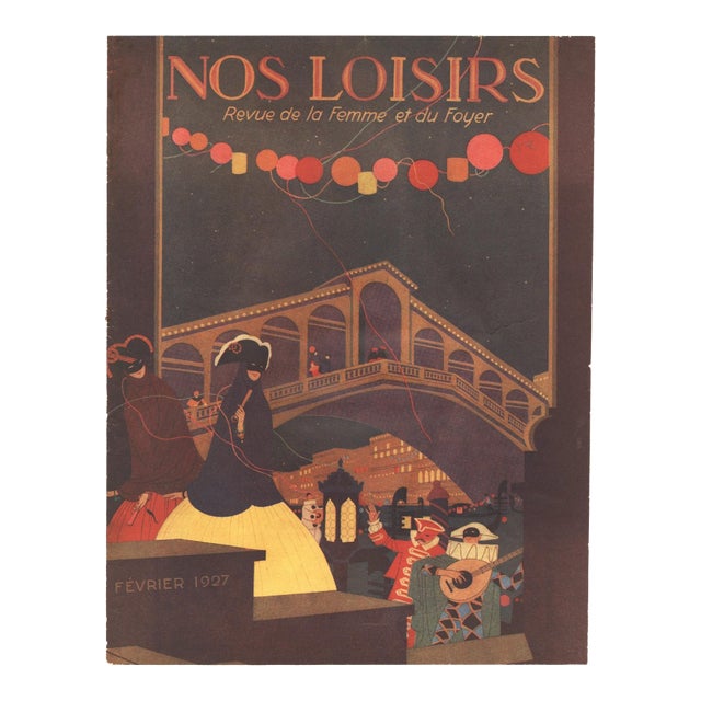 1927 French Art Deco Vintage Print-Venice at Carnival Time For Sale