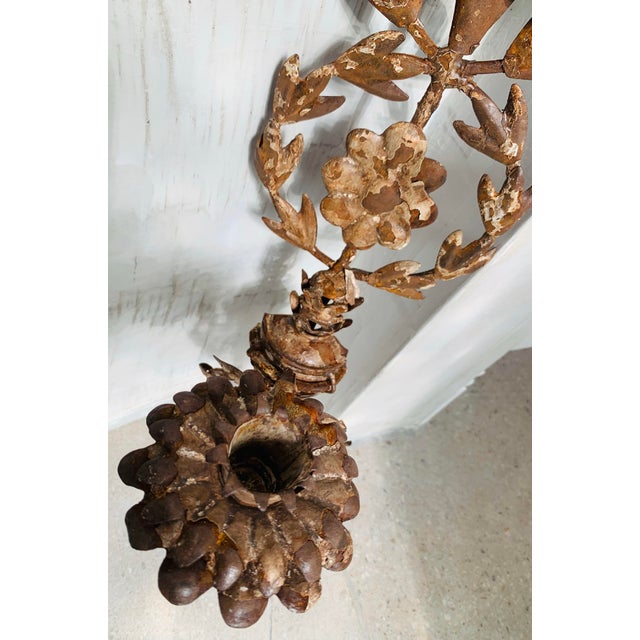 Late 20th Century Vintage French Provincial Iron Botanical Candle Sconces Light With Chippy Paint Finish- A Pair For Sale In San Antonio - Image 6 of 12