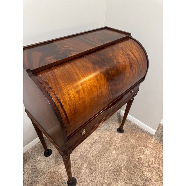 Late 20th Century Louis XVI Revival Style Cylinder Roll-Top Desk For Sale - Image 4 of 11