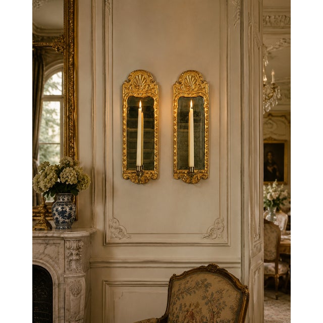 Pair of Italian Rococo Style Giltwood Mirrored Candle Sconces For Sale - Image 18 of 18