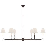 Thomas O'Brien for Visual Comfort Signature Piaf Grande Chandelier in Aged Iron & Ebonized Oak with Linen Shades For Sale