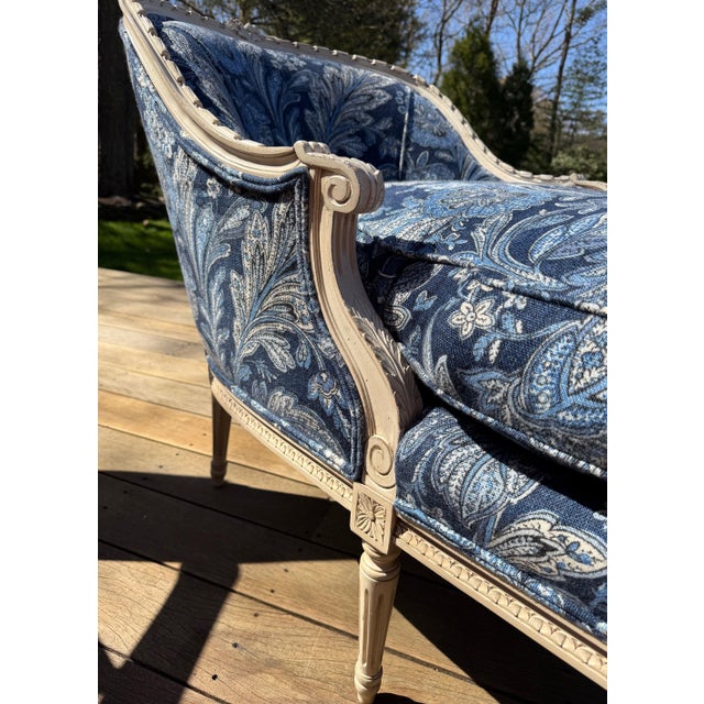 Custom Louis XVI Style Blue Chaise Lounge in Ralph Lauren For Sale In New York - Image 6 of 15