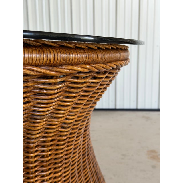 Brown Vintage Refinished Rattan Braided Hourglass Console Table With Original Smoked Glass For Sale - Image 8 of 12