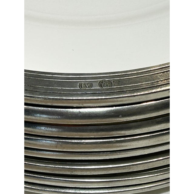 8 Piece Arte Italica Tuscan Pewter Rim Dinner Plates For Sale - Image 4 of 4