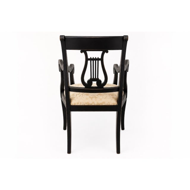 Set of Six Regency Style Ebonized and Parcel-Gilt Lyre Back Dining Chairs For Sale In Houston - Image 6 of 9