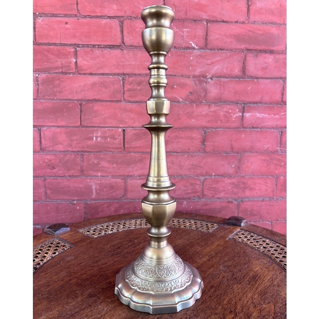 Traditional Vintage Bombay Company Brass Candlestick Holder With Scalloped Base For Sale - Image 3 of 6