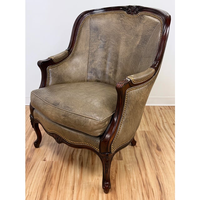 Hancock & Moore Vintage Hancock & Moore Gray Leather Bergere Chair For Sale - Image 4 of 13