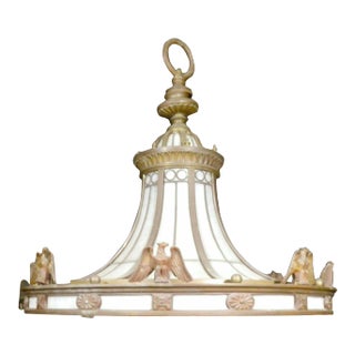 Spectacular American Grand Scale Huge Aged Gilt Bronze Leaded Glass Eagle Chandelier by J.W.Caldwell For Sale