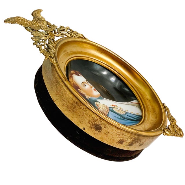 Early 20th Century Miniature Napoleon Portrait on Ceramic in Imperial Eagle Faux-Gilt Frame For Sale In San Diego - Image 6 of 14